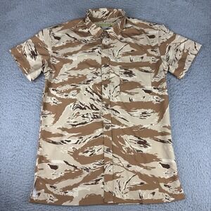 Warrior Shirt Mens S Brown Tiger Camo Desert‎ Short Sleeve Button Front Stretch